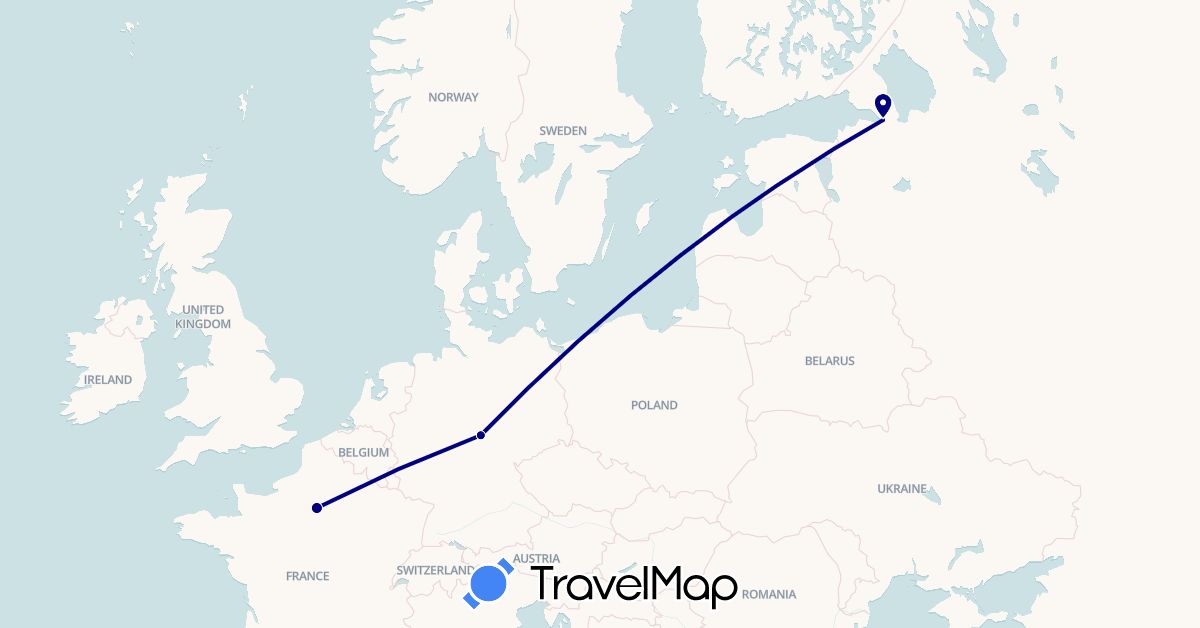 TravelMap itinerary: driving in Germany, France, Russia (Europe)